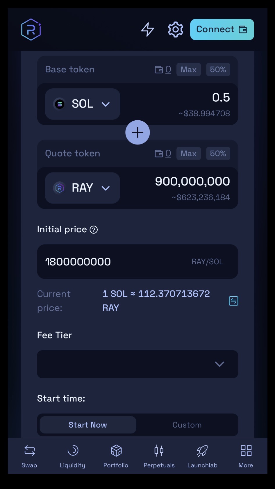 π· Image Suggestion: Screenshot of the Raydium liquidity pool creation page showing a SOL/token liquidity pair.