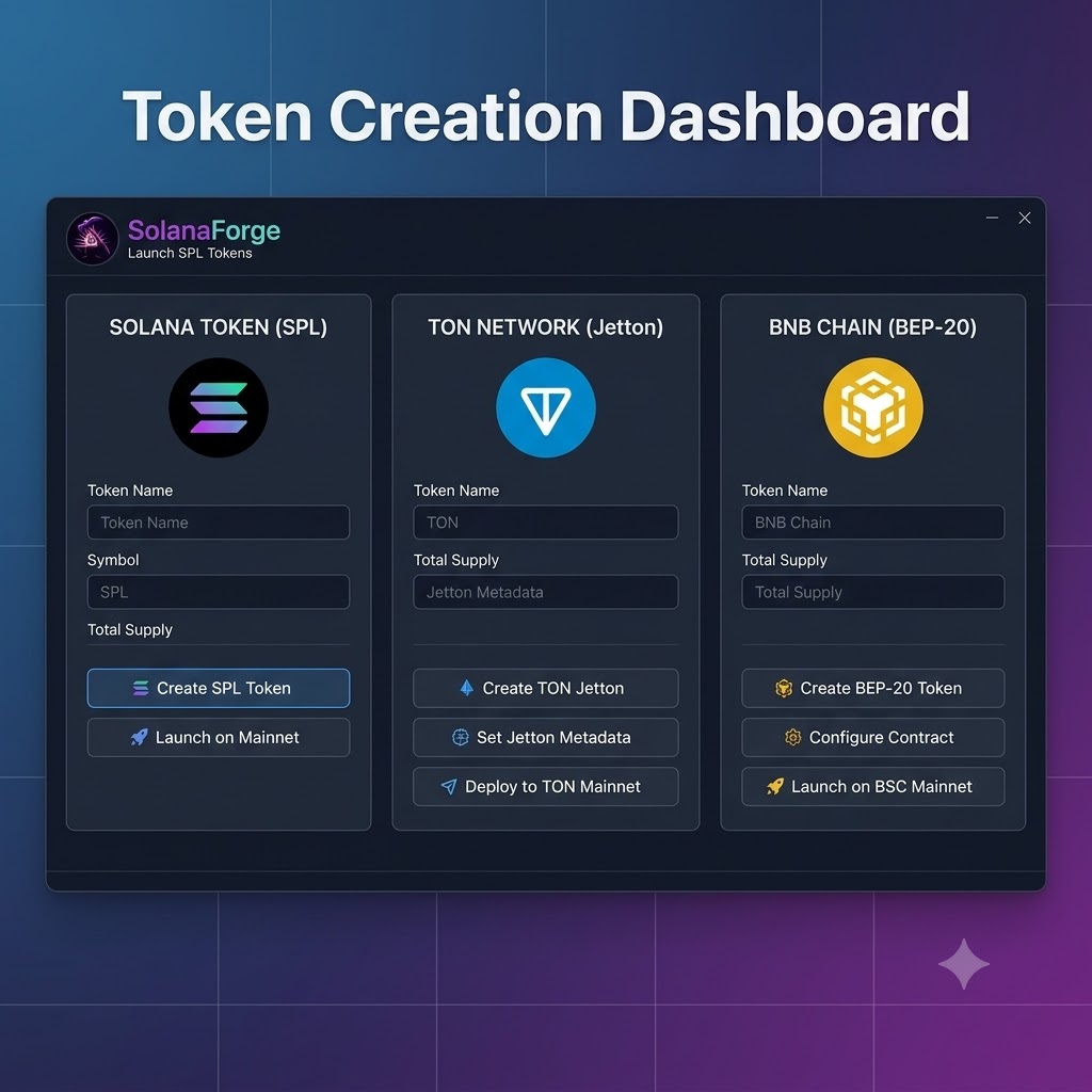 Create TON Jettons and BEP-20 tokens with SolanaForge